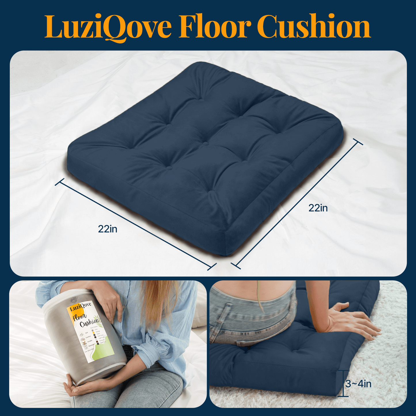 Velvet Floor Cushion (Dark Navy)