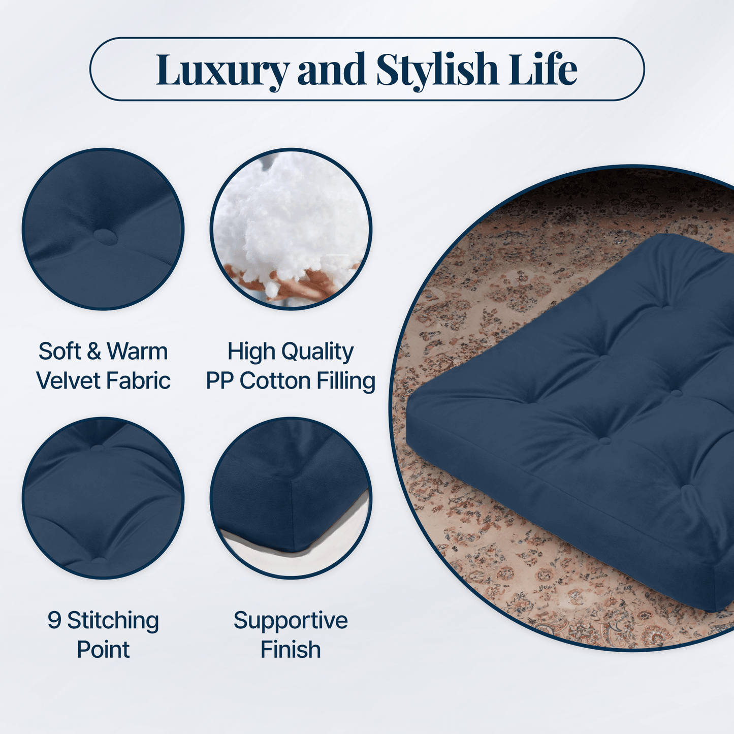 Velvet Floor Cushion (Dark Navy)
