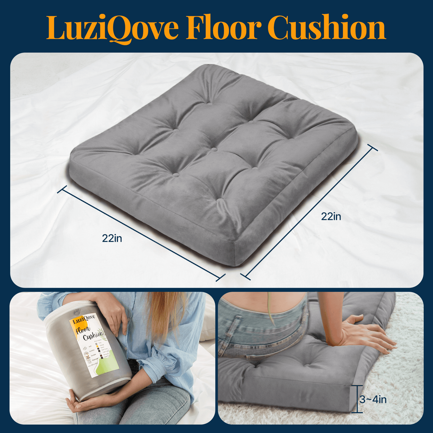 Grey Velvet Floor Cushion