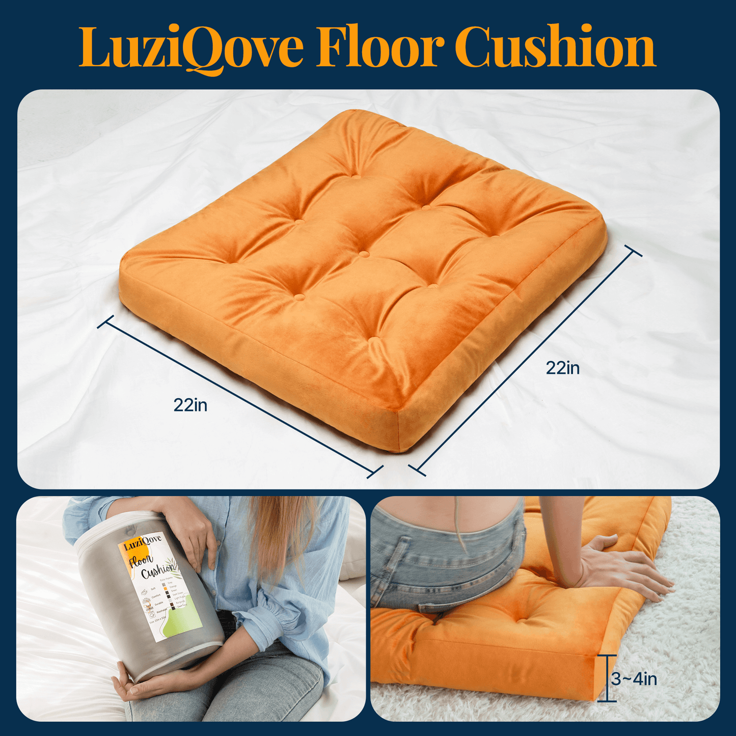 Velvet Floor Cushion (Orange)