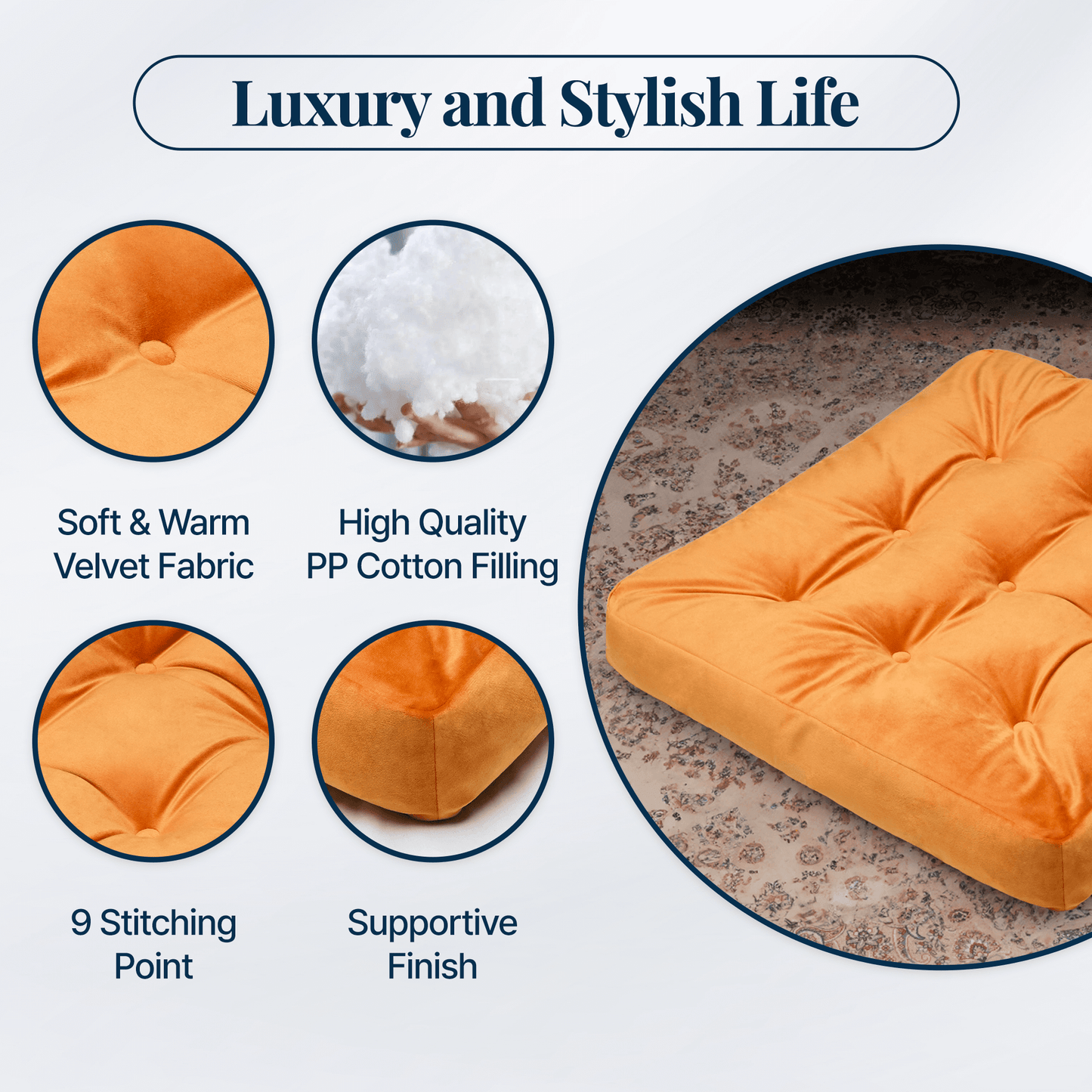 Velvet Floor Cushion (Orange)