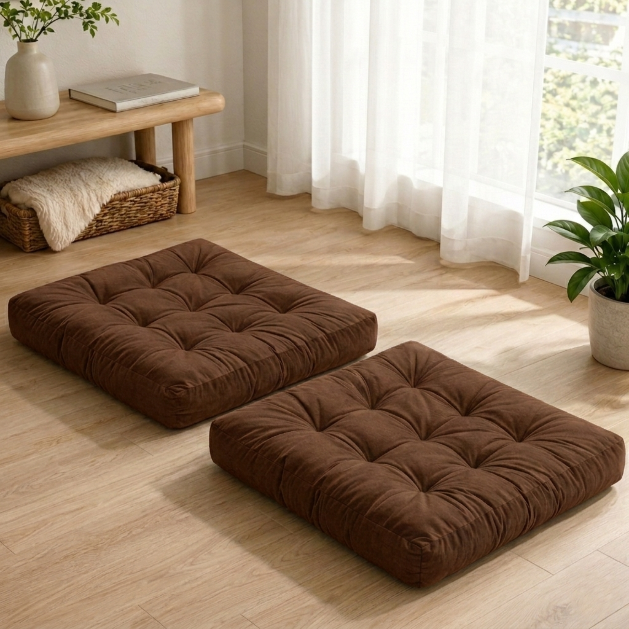Velvet Floor Pillow Set of 2 – Brown