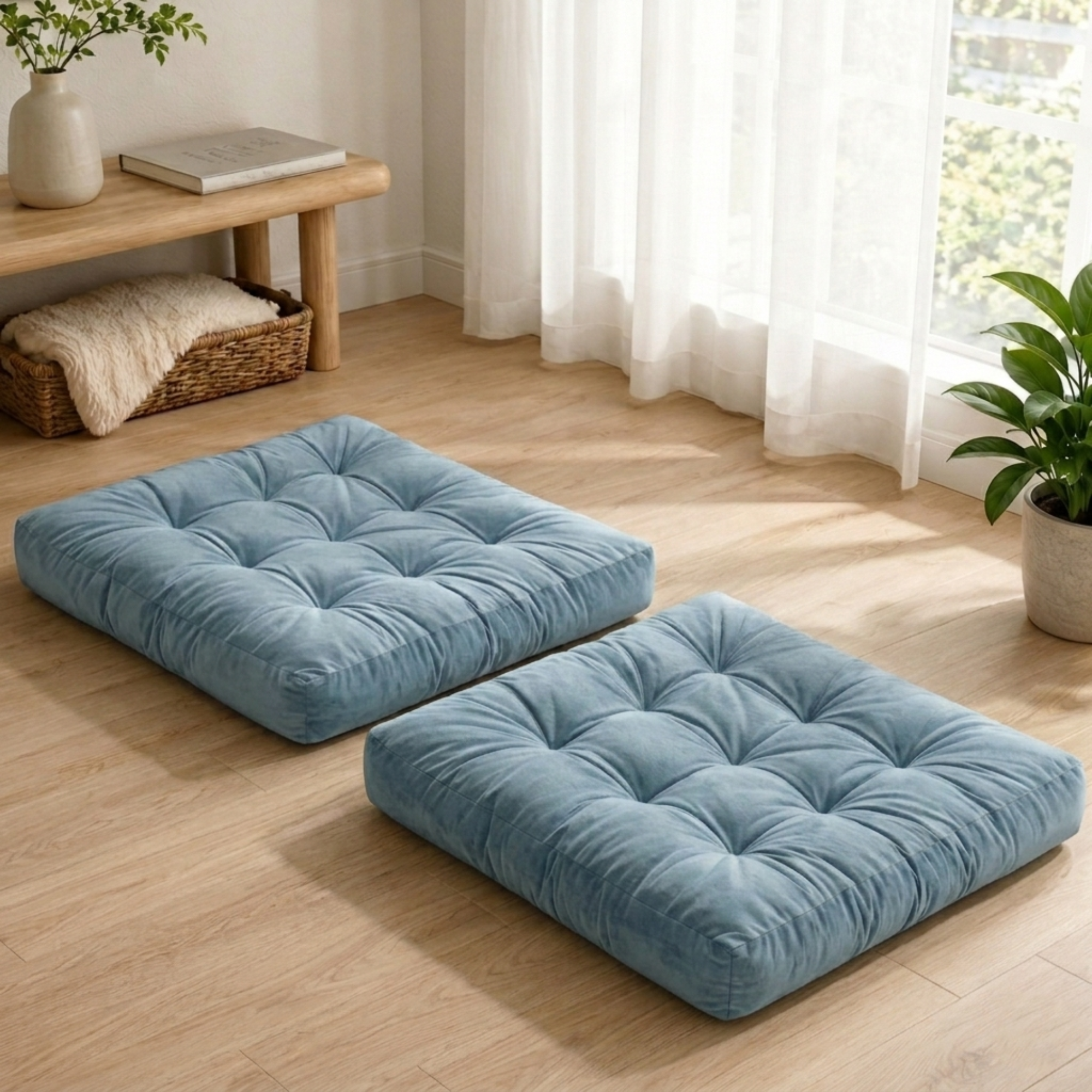 Velvet Floor Pillow Set of 2 – Pastel Blue