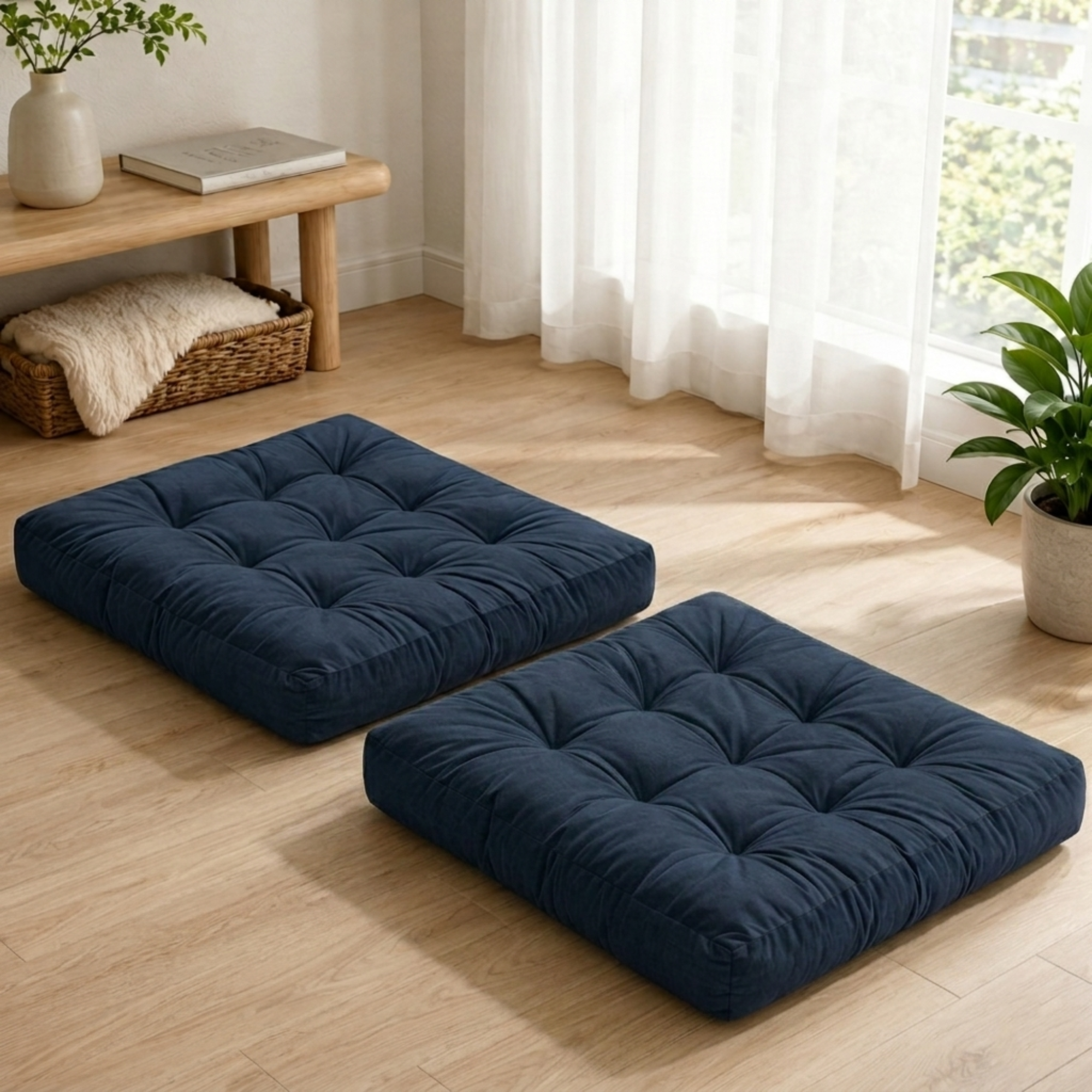 Velvet Floor Pillow Set of 2 – Navy
