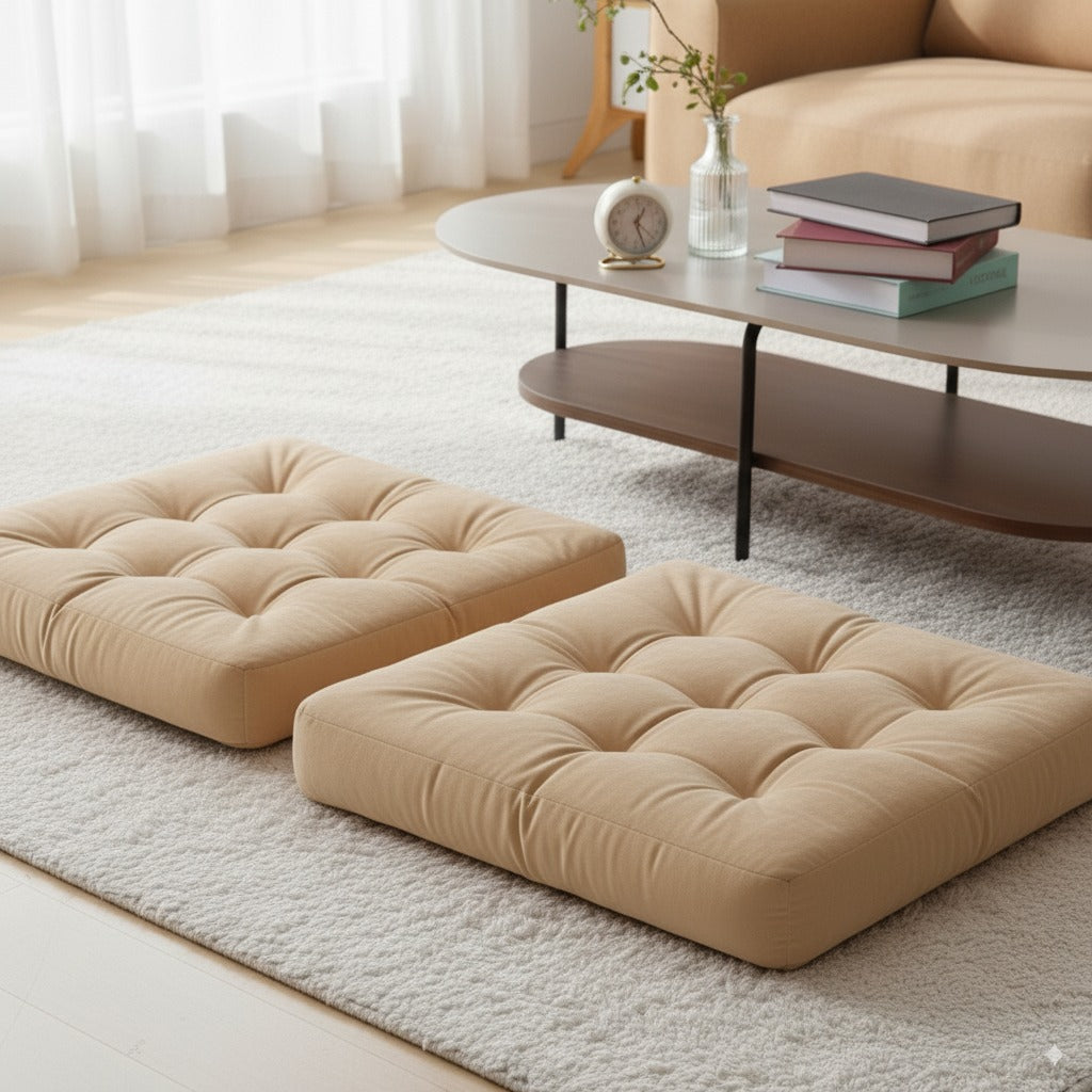 Beige Velvet Floor Pillow Set of 2