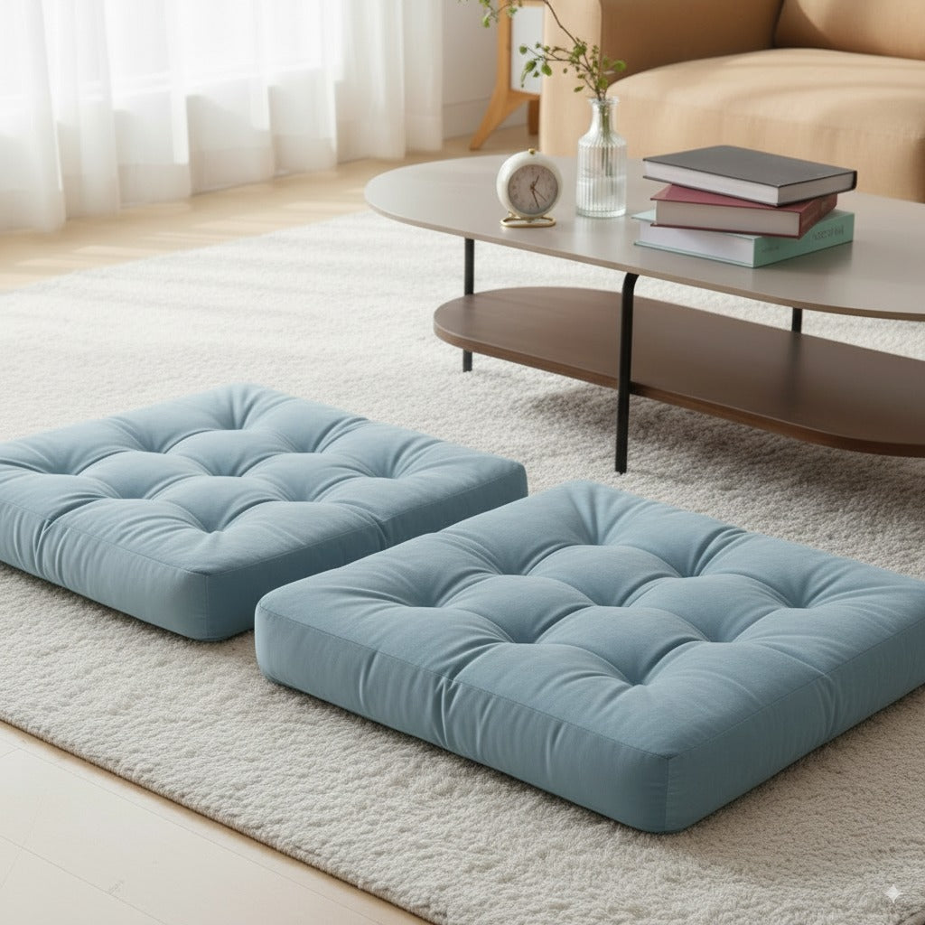 Velvet Floor Pillow Set of 2 – Pastel Blue