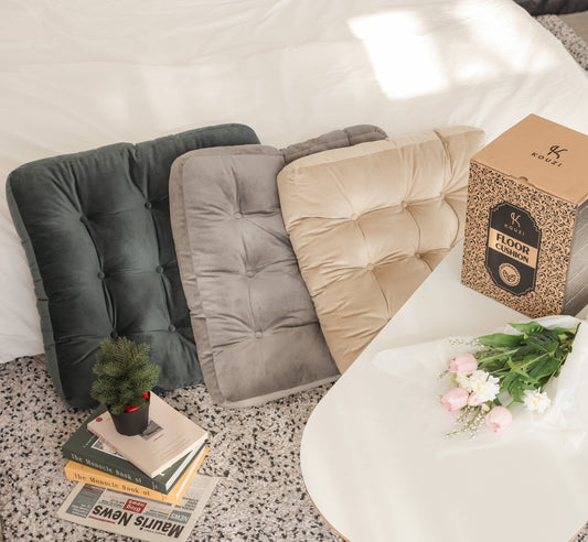 Set of 4 Velvet floor cushions in Dark green & Gray