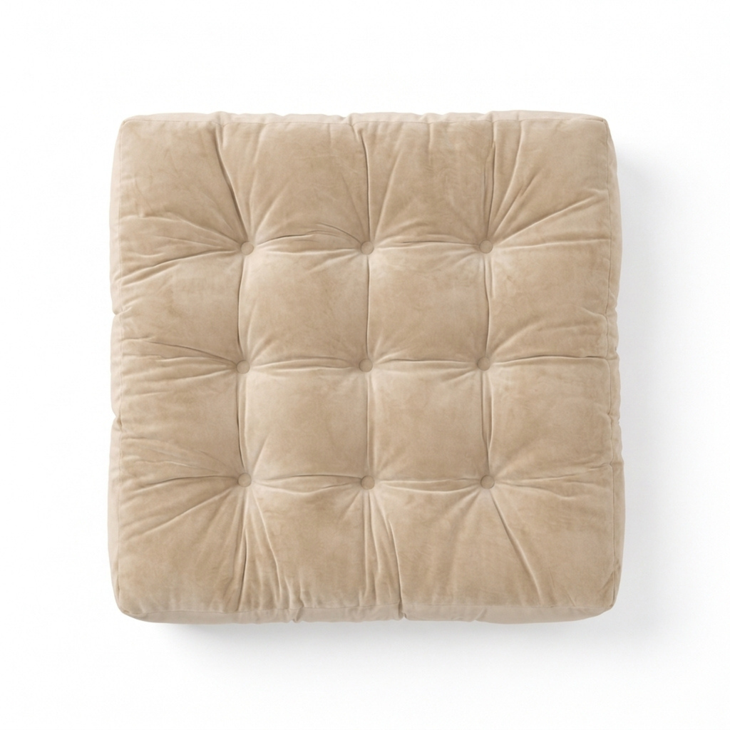 Beige Velvet Floor Pillow Set of 2