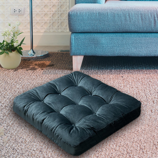 Dark Green Velvet Floor Cushion