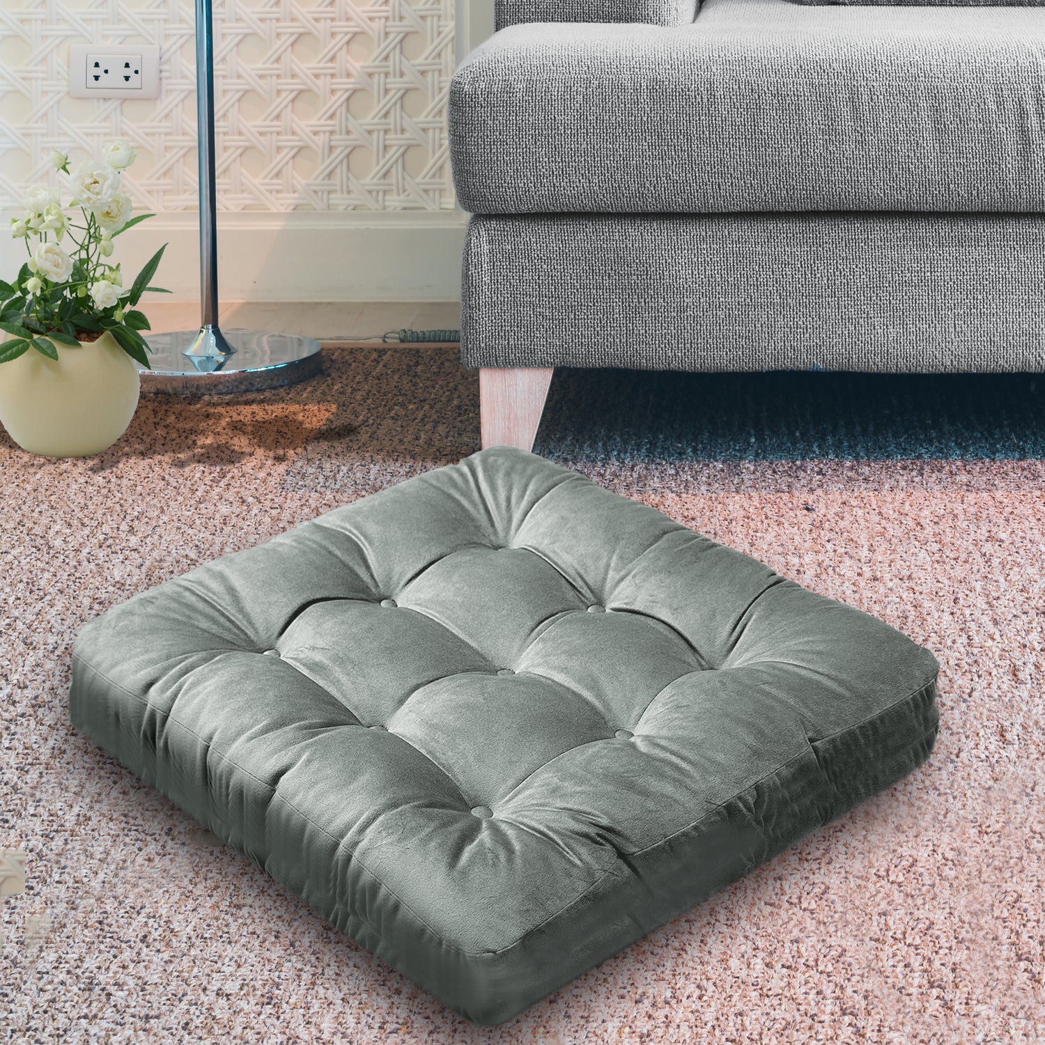 LuziQove-Gray velvet floor cushion